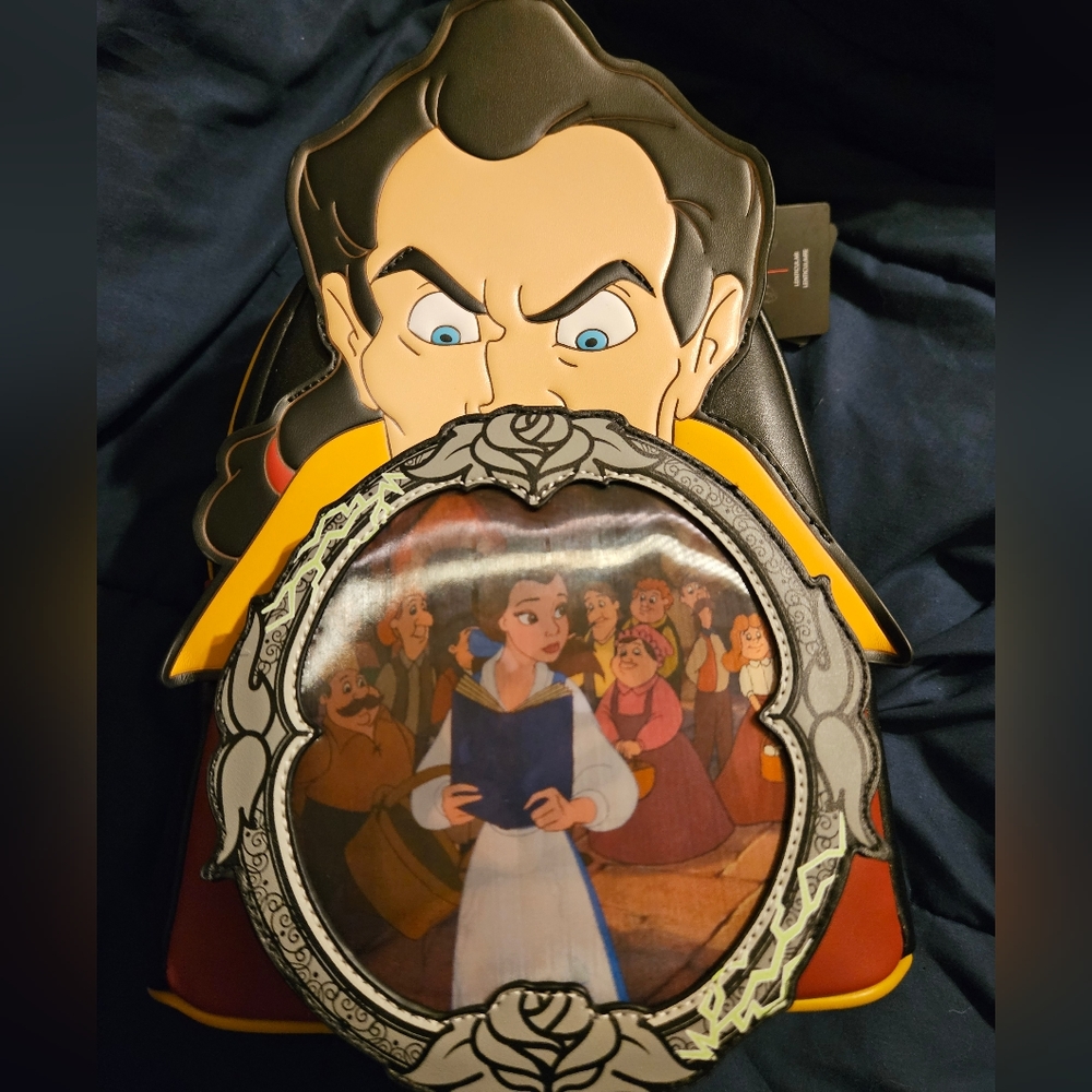 NWT Loungefly Beauty And The Beast Gaston multi Scene Mini Backpack